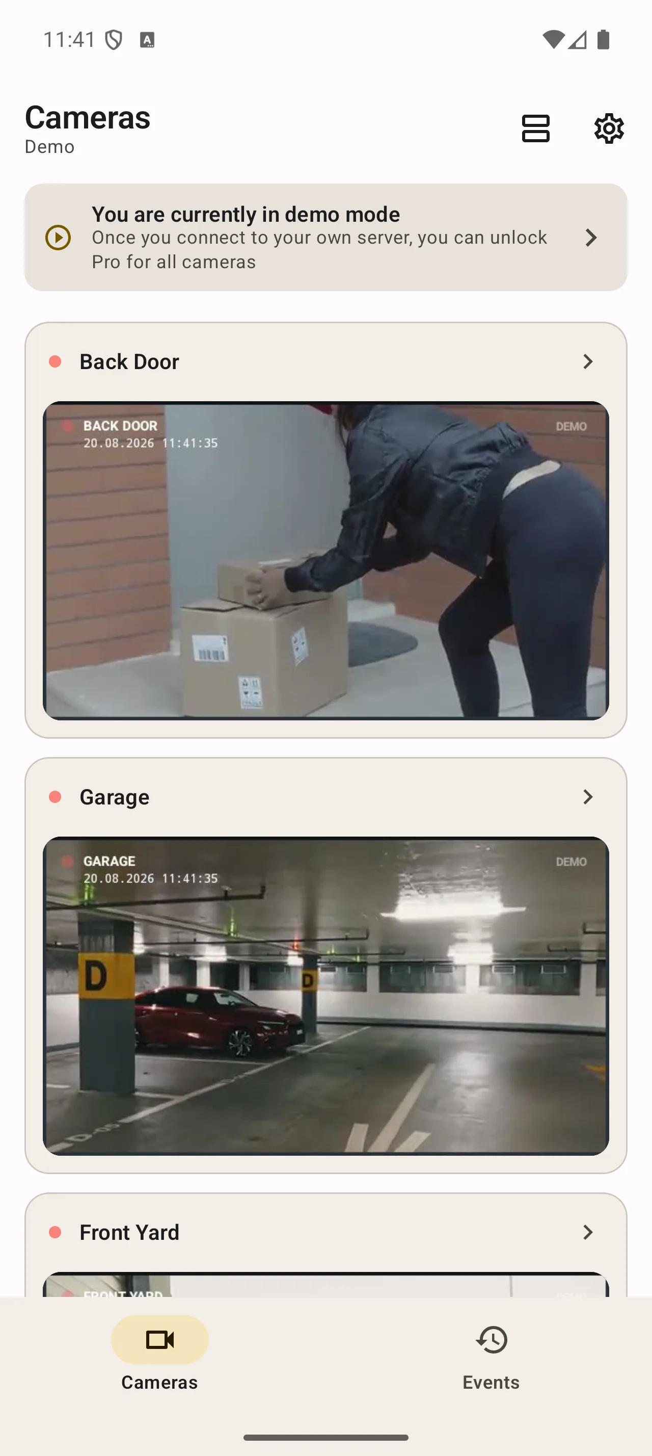 Fricam camera overview showing multiple camera feeds