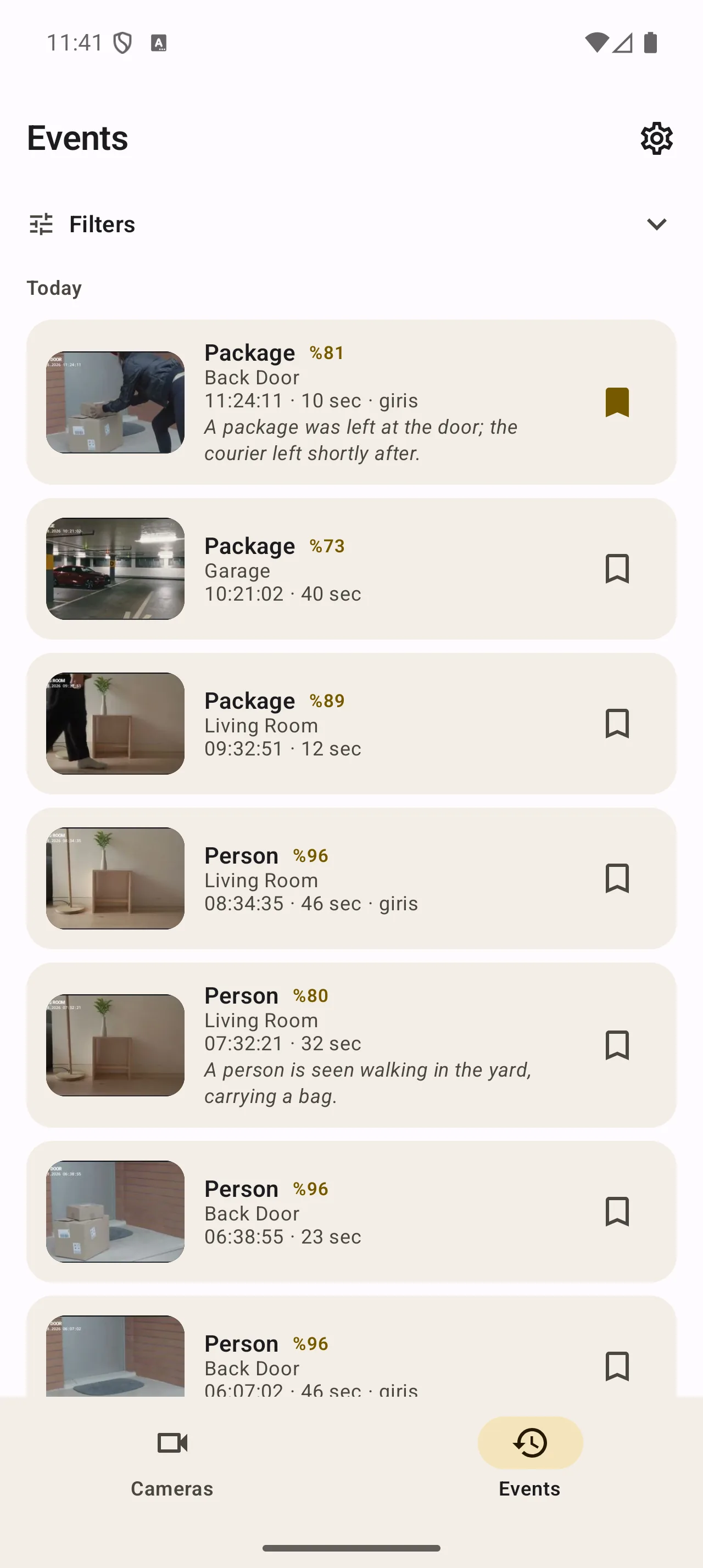 Detection events timeline in Fricam