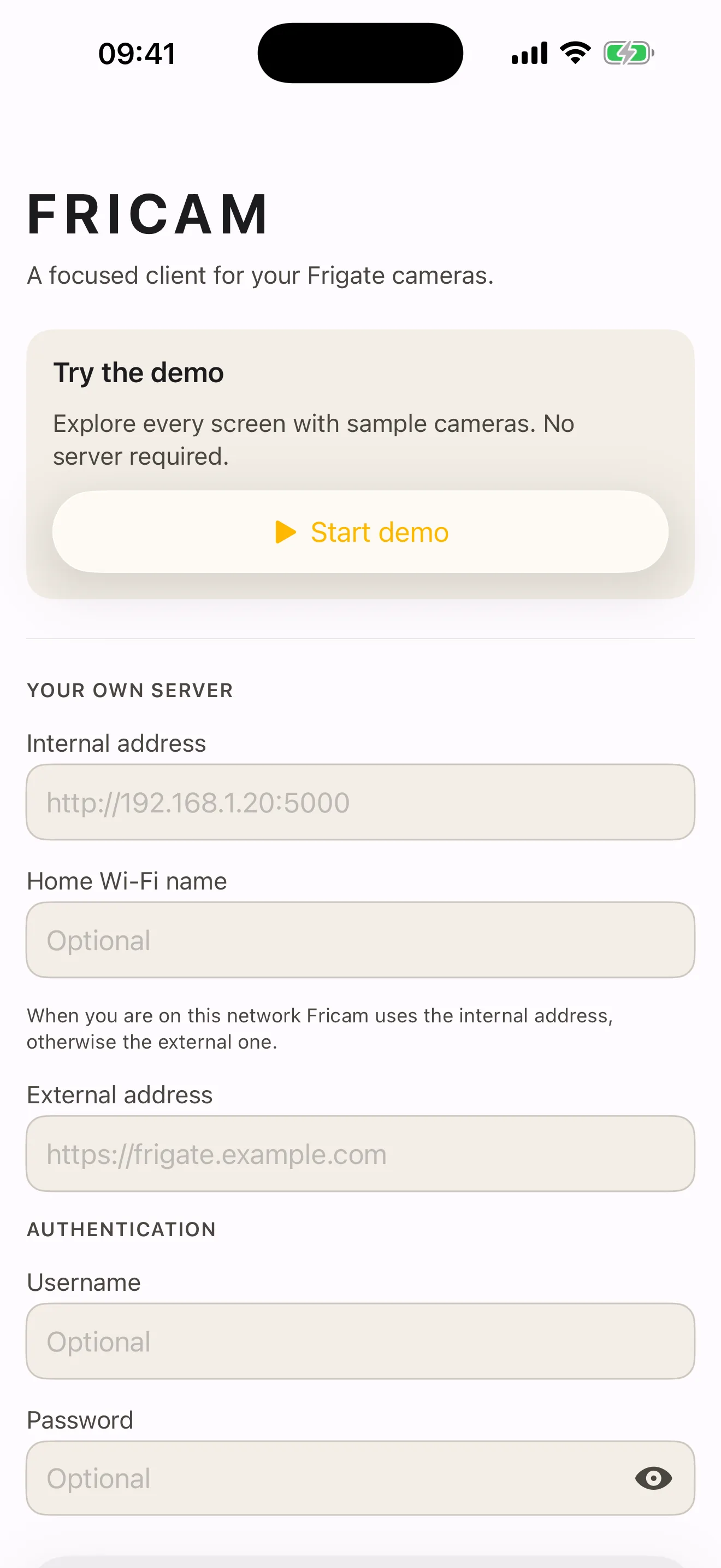 Fricam secure connection setup on iPhone